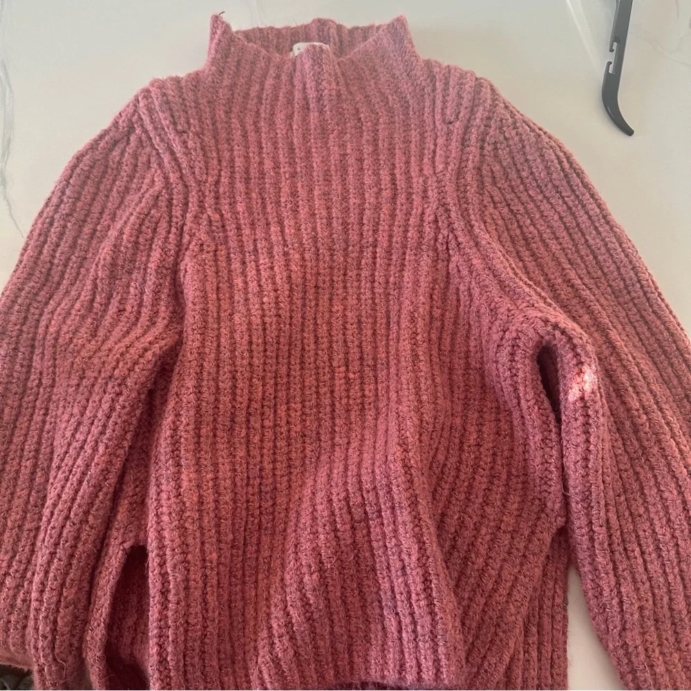 Pink Raspberry Ribbed Knit Mock Neck Chunky Sweater - Picture 3 of 3